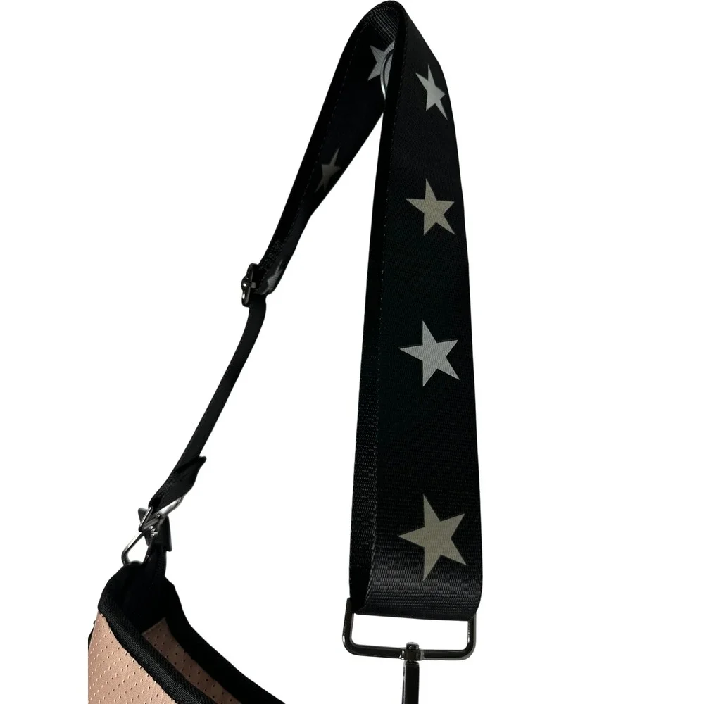 Haute Shore Greyson Neoprene Crossbody Bag Rose Gold Racing Stripe Star Strap
